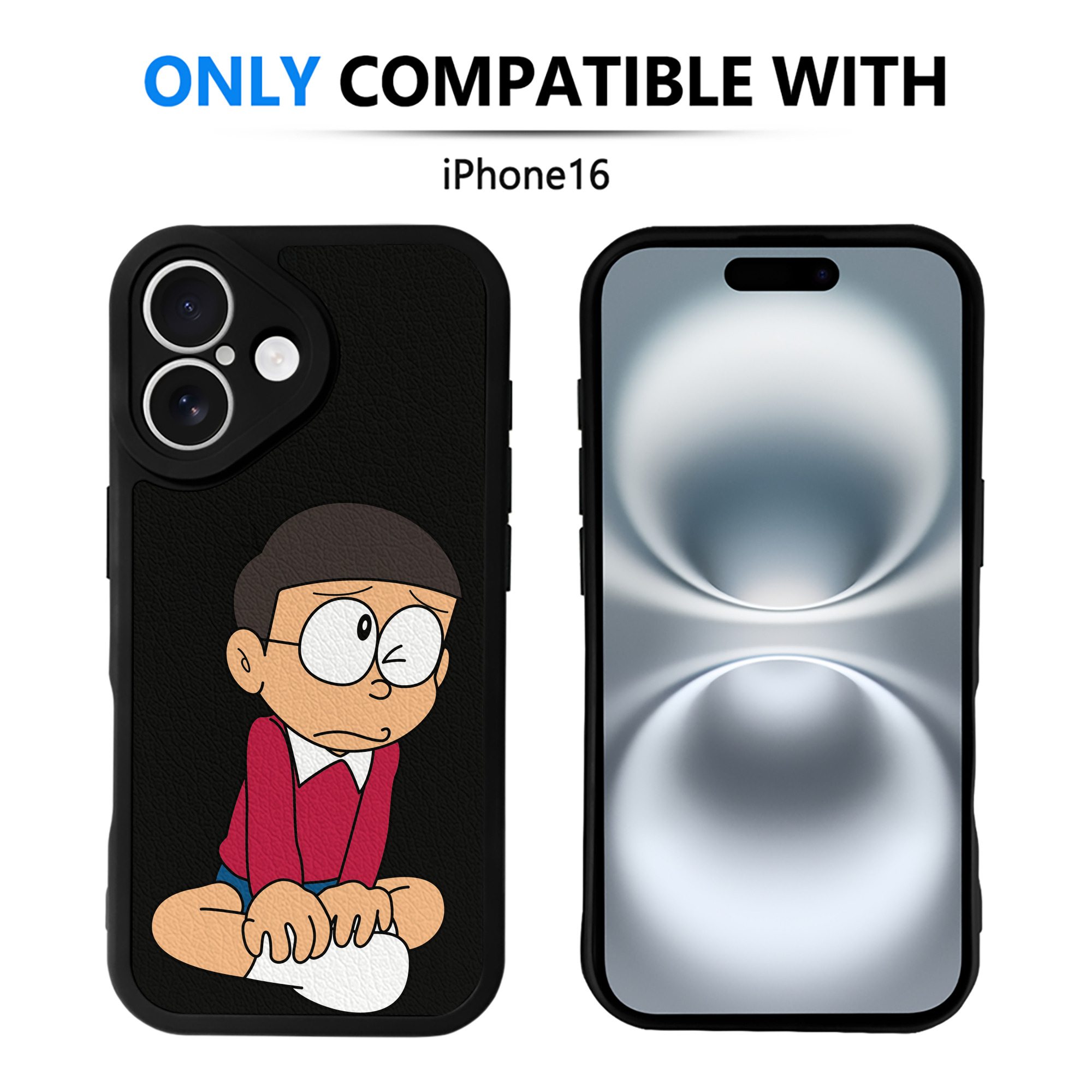 （画像用） ドラえもん 野比 のび太 Doraemon Nobita Nobi 【iPhone 16シリーズ対応】シリコンスマホケース（レザー調） 材質：シリコン